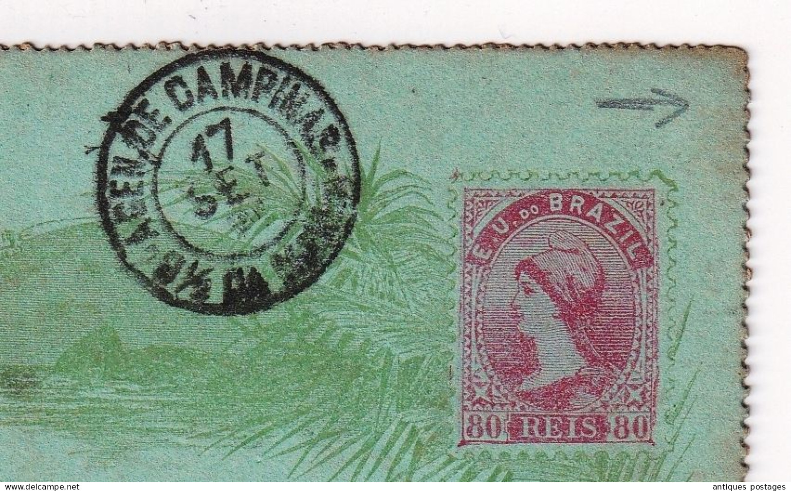 Carta Bilhete 1891 Campinas Brasil Brésil Brazil Casa Da Moeda Pinhal Postal Stationery - Entiers Postaux