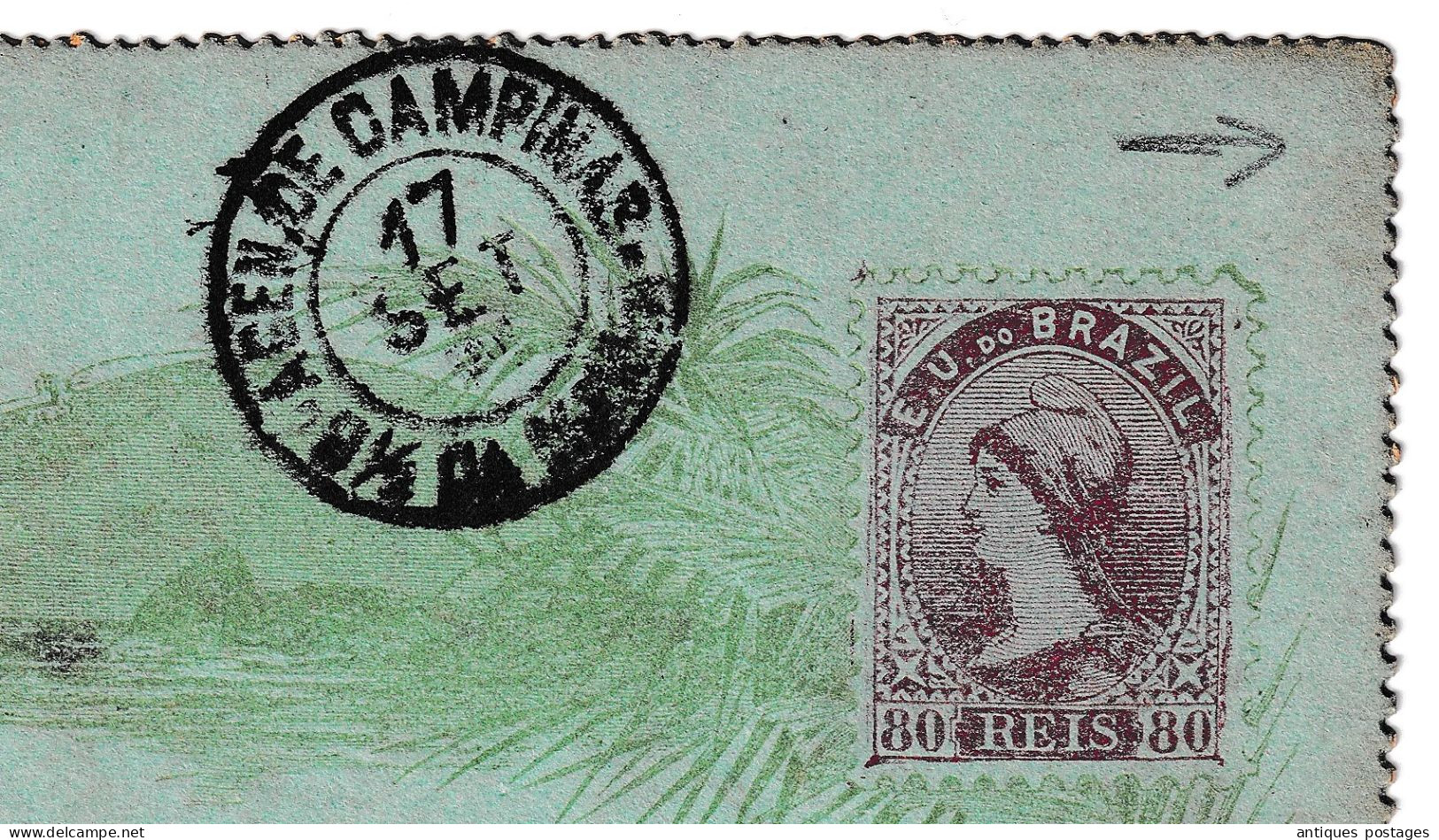 Carta Bilhete 1891 Campinas Brasil Brésil Brazil Casa da Moeda Pinhal Postal Stationery