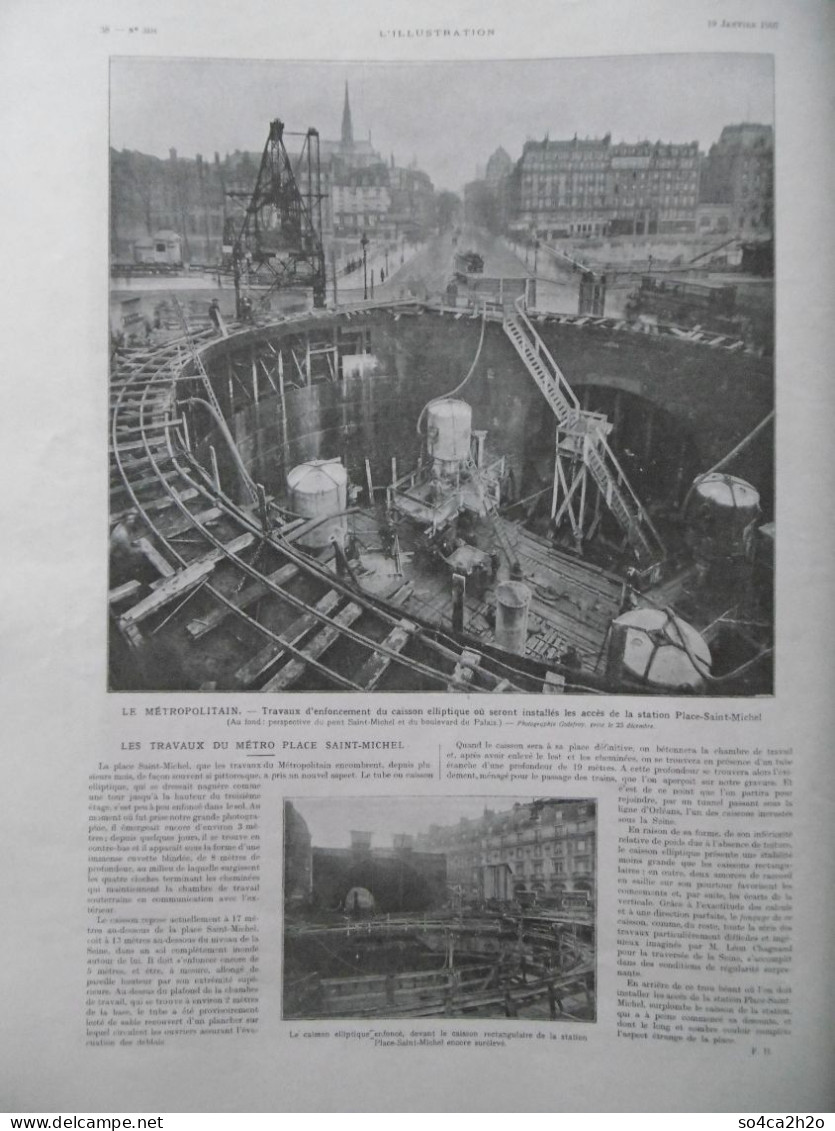 L'ILLUSTRATION N°3334 19/01/1907 Les Travaux Du Métro Place St Michel; Le Dirigeable Militaire “Patrie” - L'Illustration