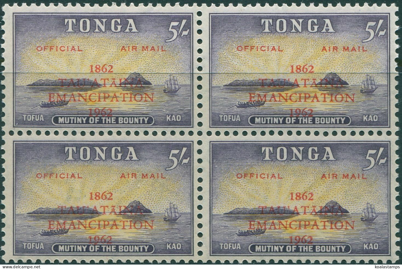 Tonga Official 1962 SGO14 5/- Centenary Of Emancipation Block MNH - Tonga (1970-...)
