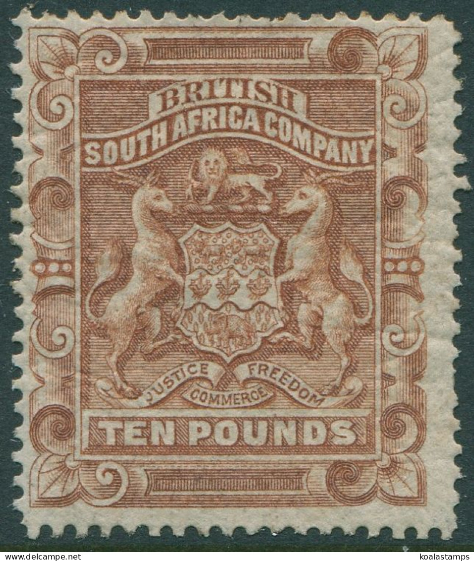 Rhodesia 1890 SG13 £10 Brown Arms Disturbed Gum MLH - Zimbabwe (1980-...)