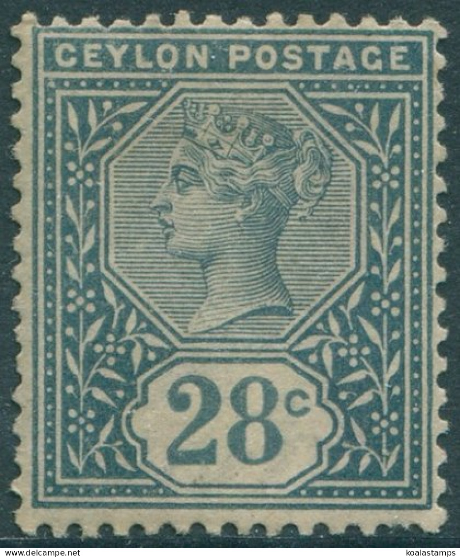 Ceylon 1886 SG199 28c Slate QV MH (amd) - Sri Lanka (Ceylon) (1948-...)