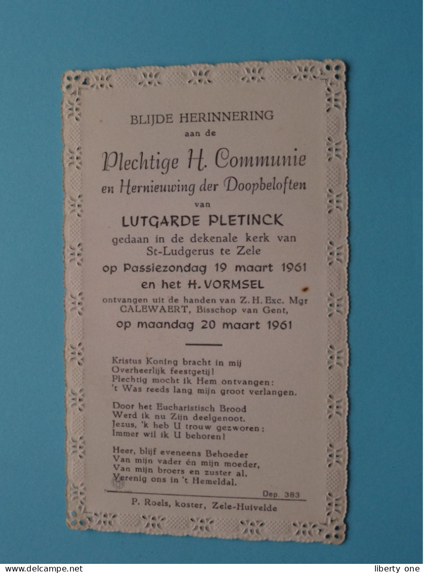 H. Communie / Doop Van Lutgarde PLETINCK I/d Kerk Van St. LUDGERUS Te ZELE Op 19 Maart 1961 ! - Comunión Y Confirmación