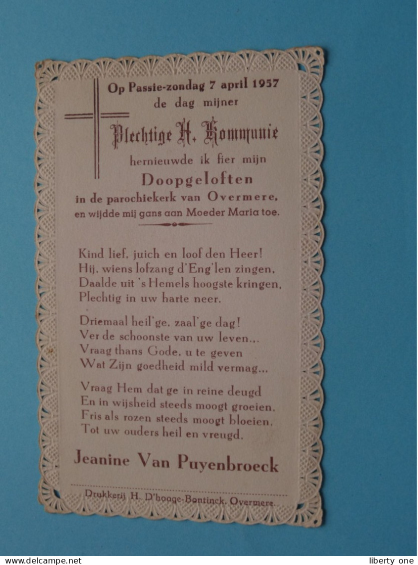 H. Kommunie / Doop Van Jeanine Van PUYENBROECK I/d Kerk Van OVERMERE Op 7 April 1957 ! - Communion