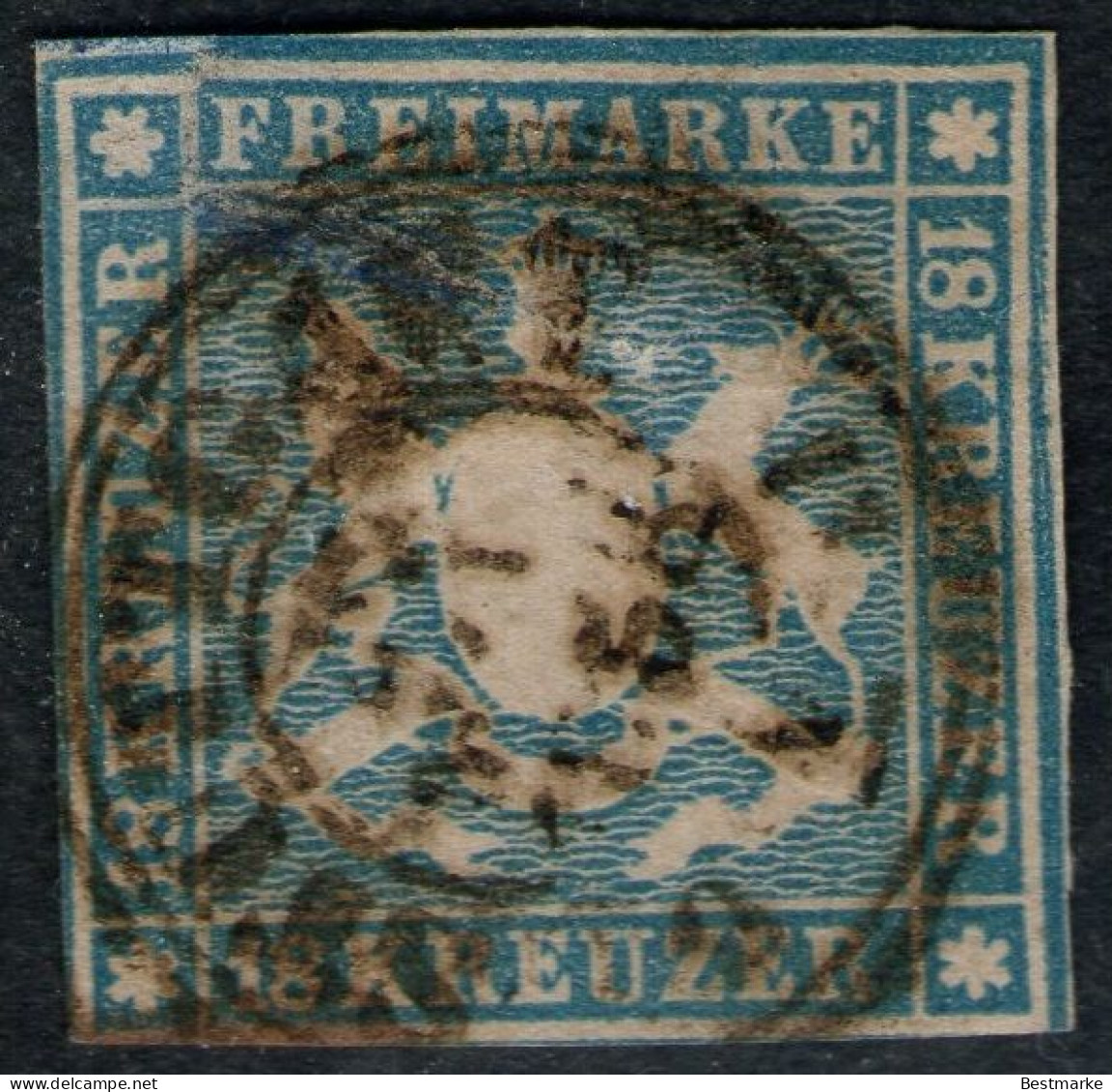 Stuttgart 20. MAI 1858 Auf 18 Kreuzer Blau - Württemberg Nr. 10 A - Gebraucht