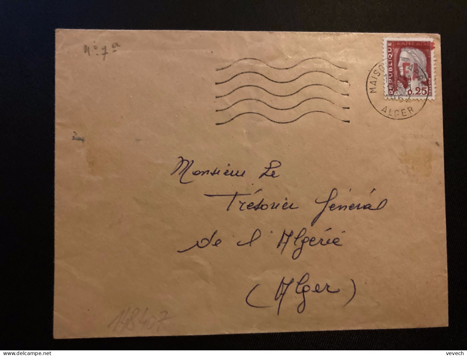 LETTRE TP M DE DECARIS Surch.EA Rouge OBL.MEC.16-11 1962 MAISON CARREE ALGER - Covers & Documents