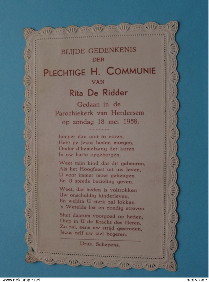 H. Communie Van Rita DE RIDDER I/d Kerk Van HERDERSEM Op 18 Mei 1958 ! - Comunioni