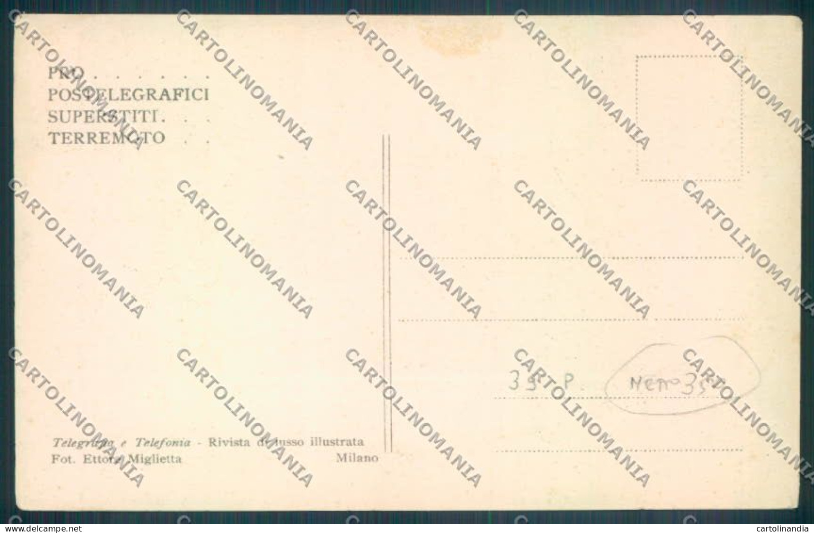 Messina Terremoto Città Poste SCOLLATA IN PARTE Cartolina ZB9910 - Messina