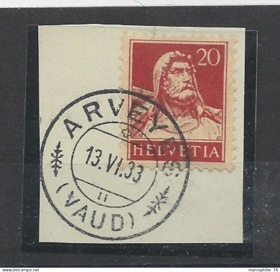 HELVETIA SUISSE 20C ARVEY 13.VI 33 VAUD  FRAGMENT - Covers & Documents