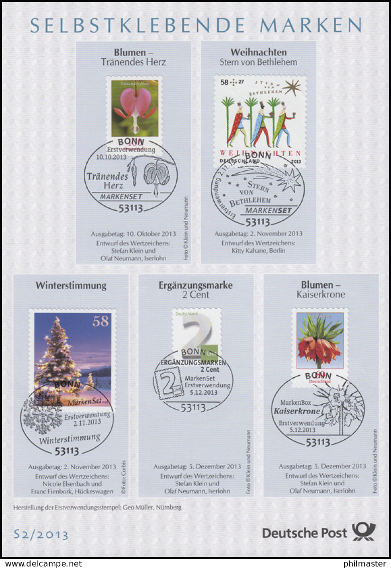 ETB S2/2013 SELBSTKLEBENDE Ischtar-Tor, Glücksburg, Kaiserkrone, Weihnachten Etc - 2011-…