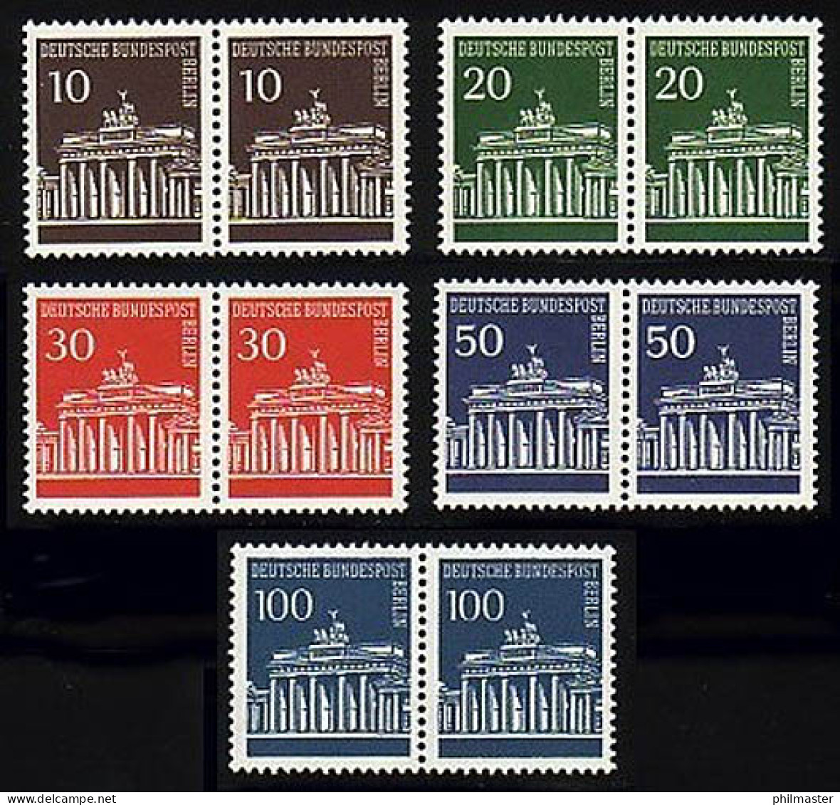 286-290 Brandenburger Tor, Waagerechte Paare, Satz ** - Unused Stamps