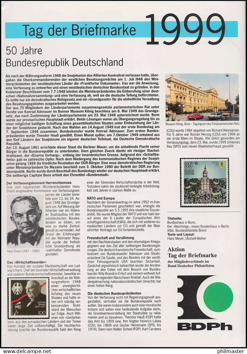 BDPh-Belegemappe Tag Der Briefmarke 1999: 50 Jahre Bundesrepublik Deutschland - Privées & Locales