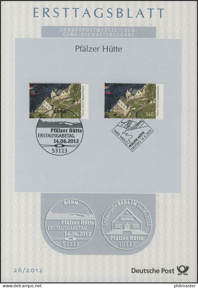 ETB 26/2012 Pfälzer Hütte - Joint Issue Mit Liechtenstein - 2011-…