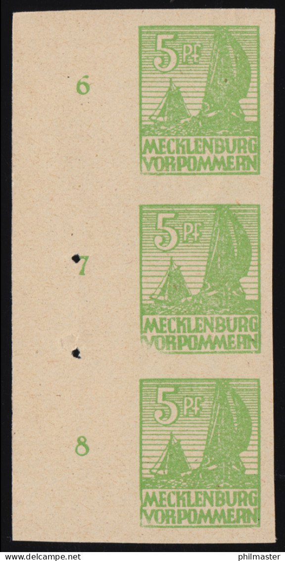 32III+VIII+III Abschiedsserie 5 Pf. - Rand-3er-Streifen Mit PLF III+VIII+III, ** - Neufs