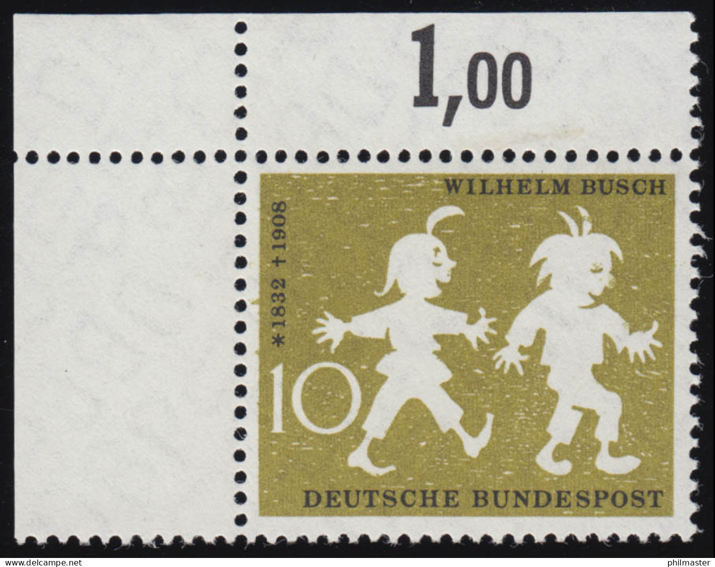 281 Wilhelm Busch 10 Pf ** Ecke O.l. - Neufs