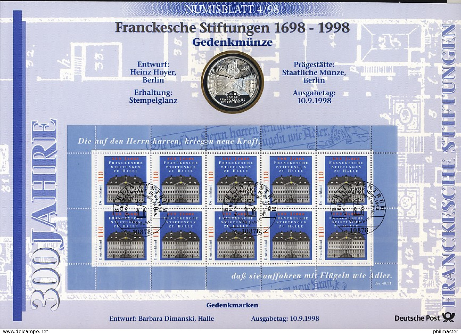 2011 Franckesche Stiftung - Numisblatt 4/98 - Coin Envelopes