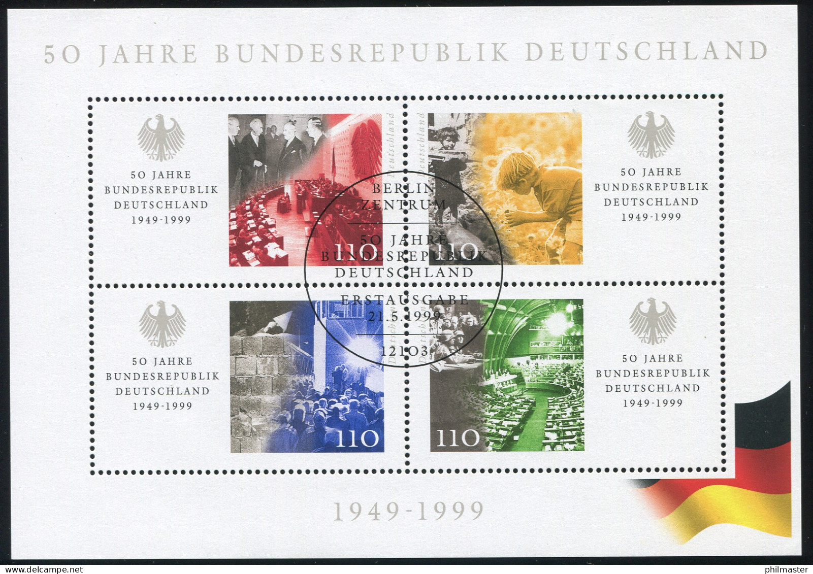 Bl.49I 50 Jahr Bundesrepublik 1999, PLF I Roter Fleck Auf Dem Pult, ESSt Berlin - Abarten Und Kuriositäten