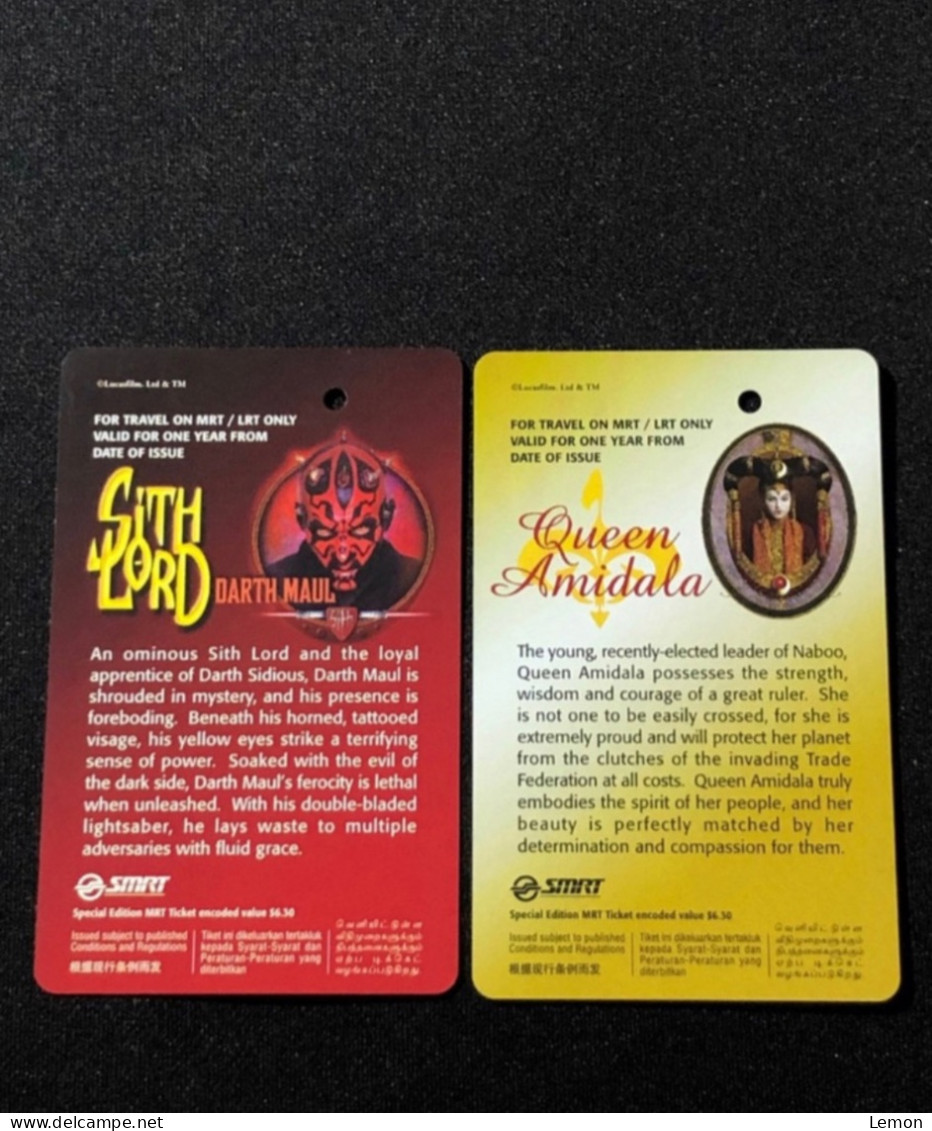 Singapore SMRT TransitLink Metro Train Subway Ticket Card, STAR WARS, Set Of 2 Used Cards - Singapur