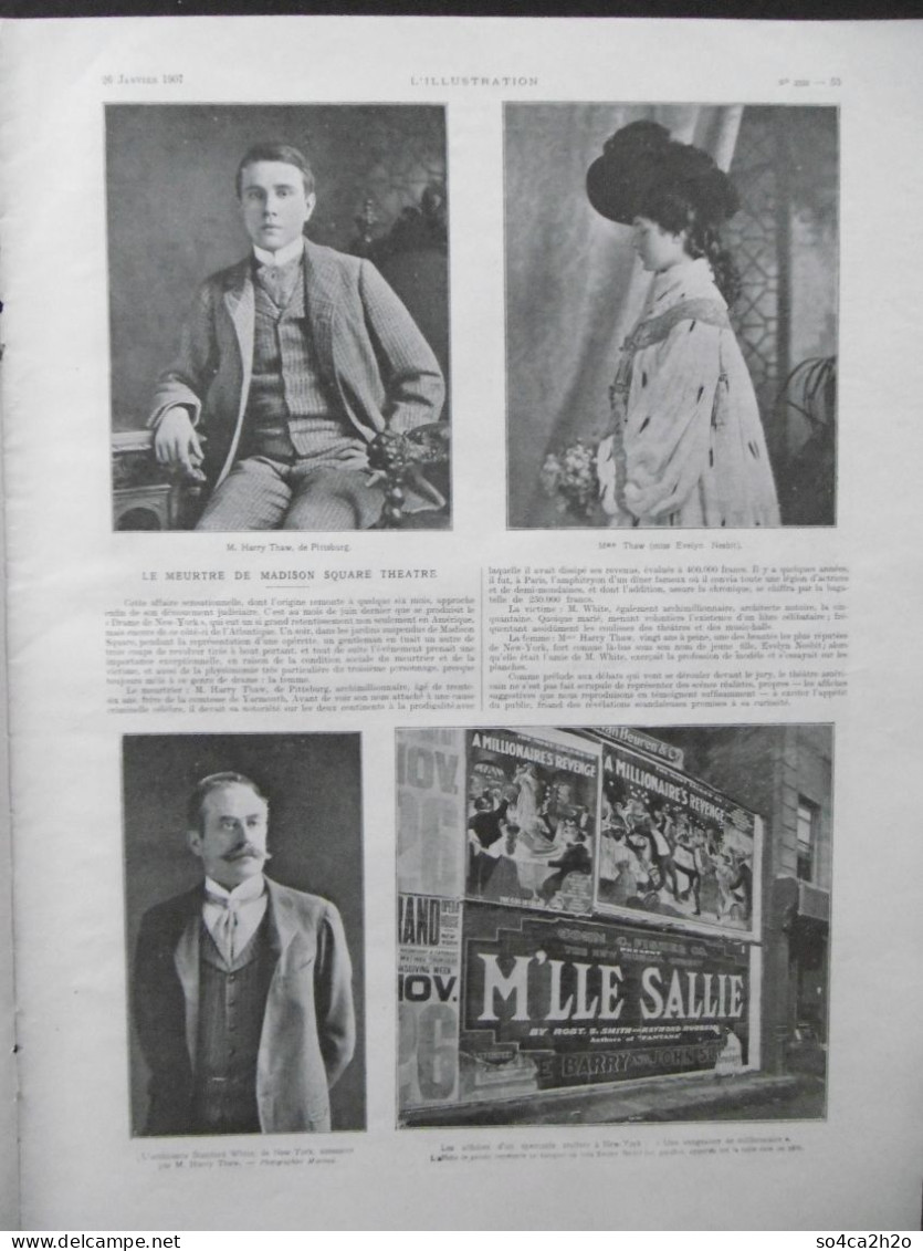 L'ILLUSTRATION N°3335 26/01/1907  Manifestations Pour Le Repos Hebdomadaire à Paris Le Meurtre De Madison Square Théâtre - L'Illustration