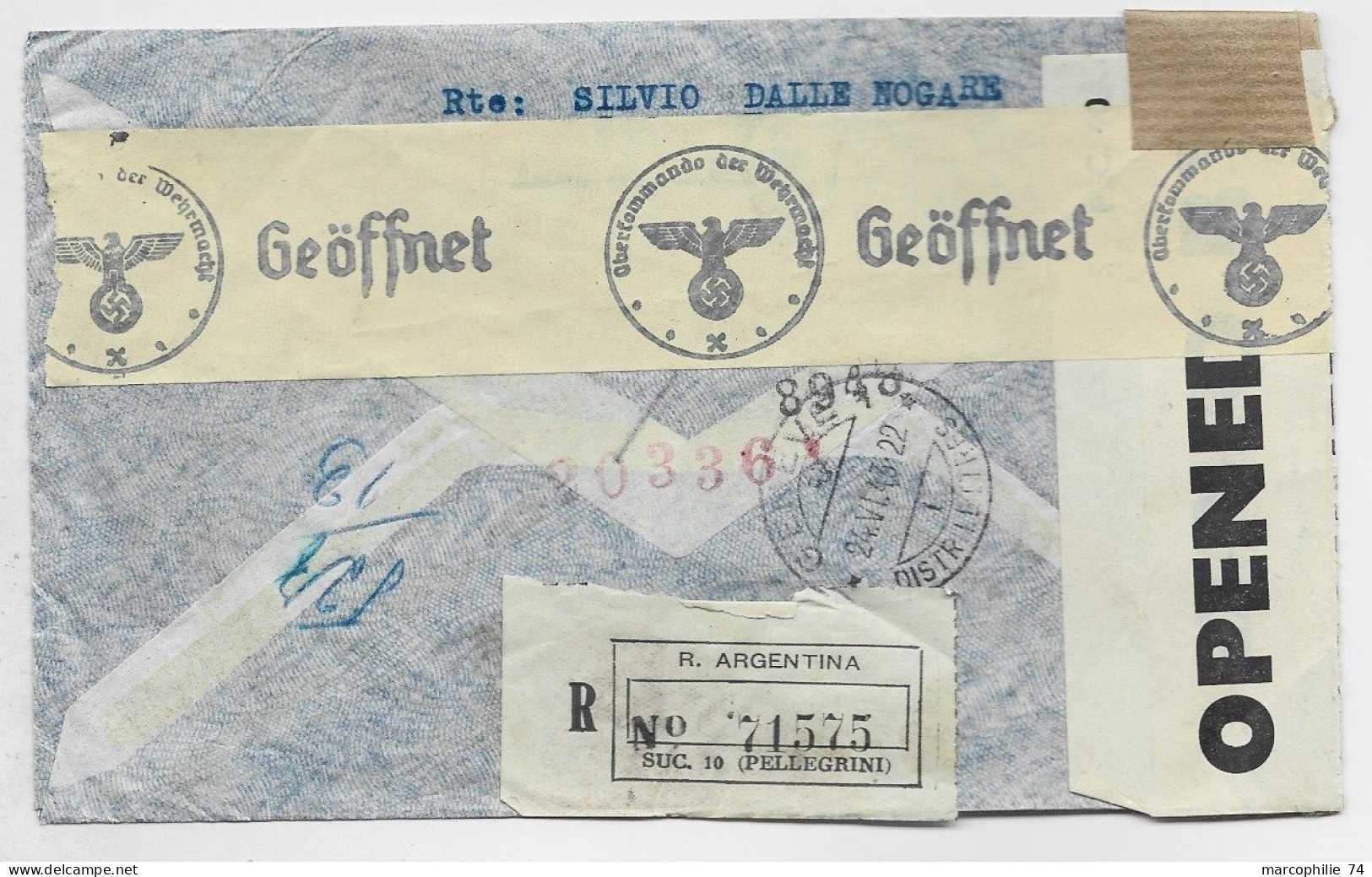 ARGENTINA DIVERS LETTRE COVER PELLIGRINI REC AVION 1943 TO GENEVE SUISSE CENSURE NAZI - Storia Postale