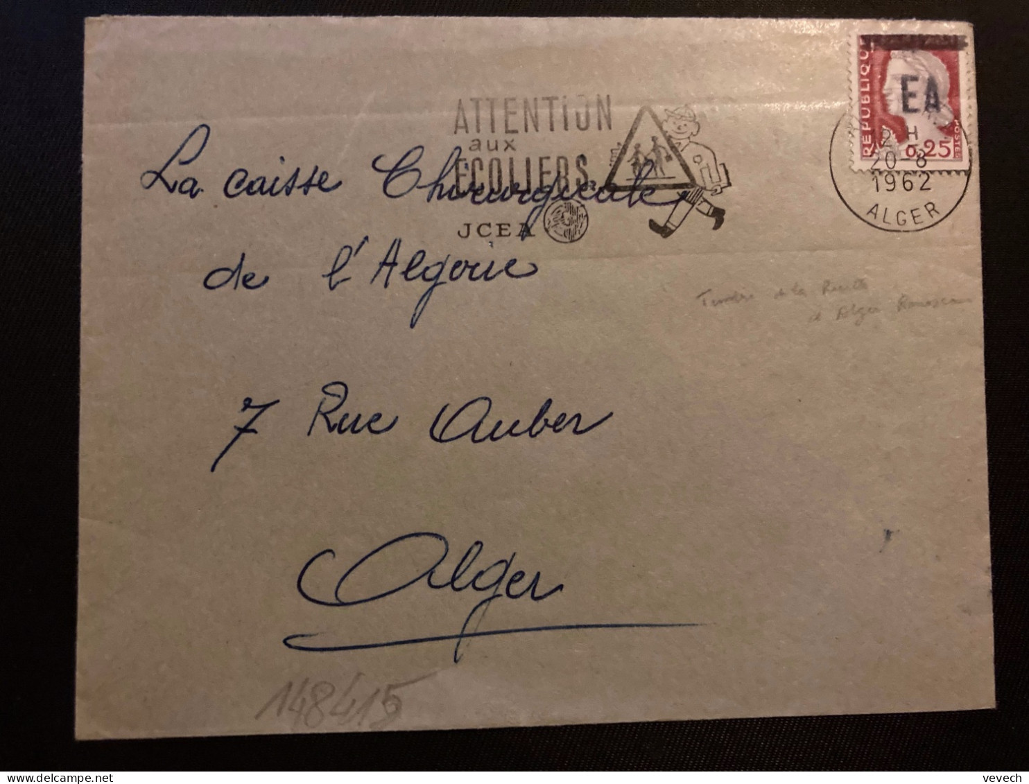 LETTRE TP M DE DECARIS 0,25 Surch.EA OBL.MEC.20-8 1962 ALGER RP - Storia Postale