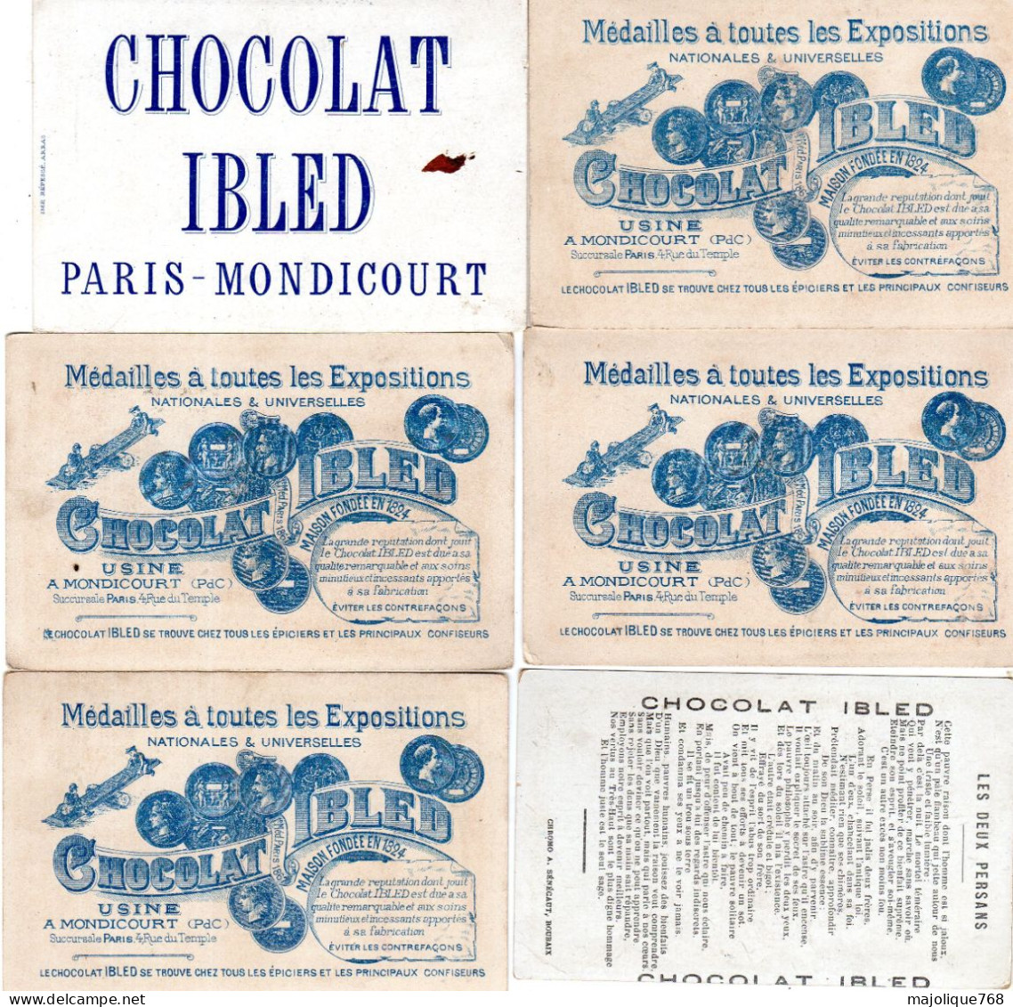 Lot De 6 Images Chromos Chocolat  Ibled - Ibled