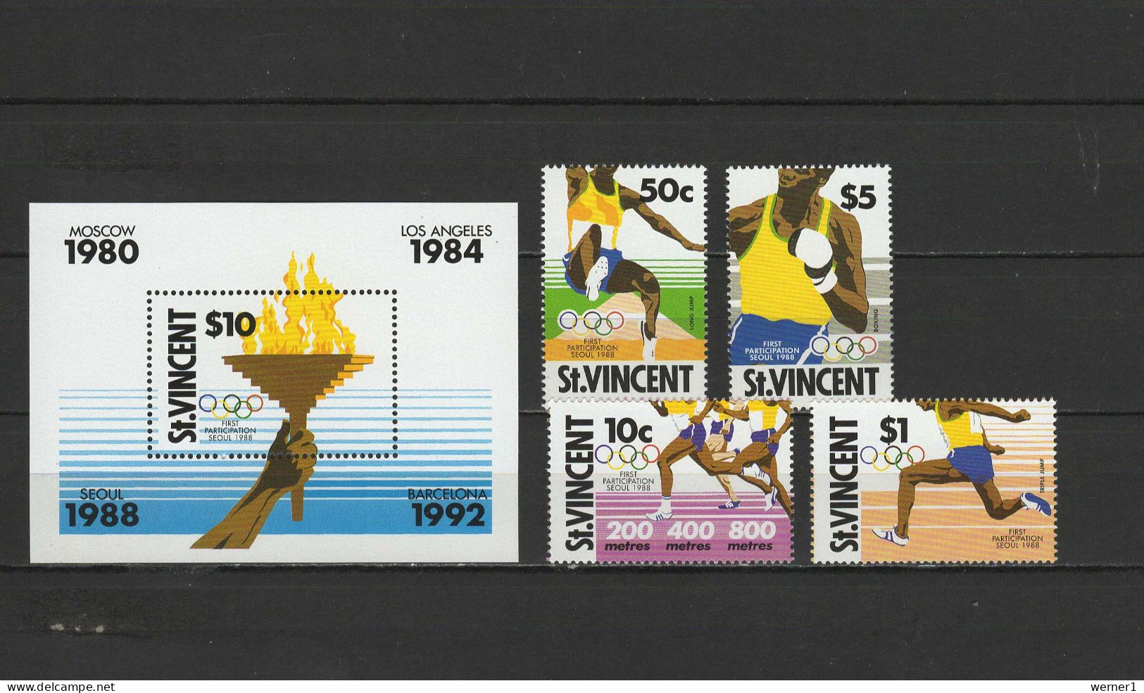 St. Vincent 1988 Olympic Games Seoul, Athletics, Boxing Set Of 4 + S/s MNH - Ete 1988: Séoul