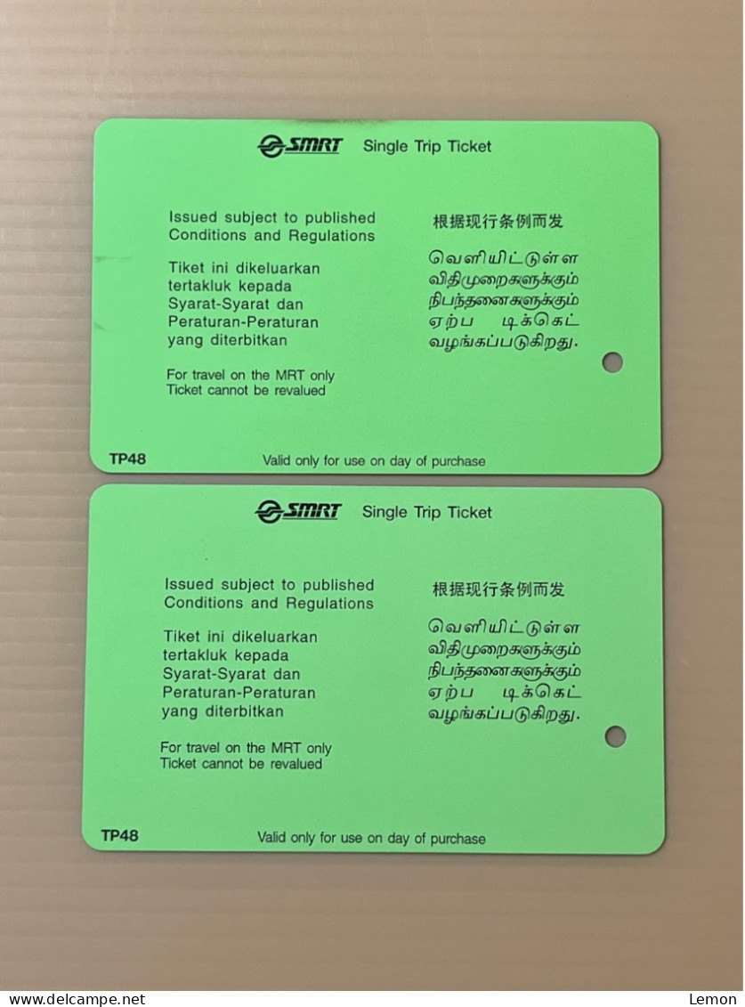 Singapore SMRT TransitLink Metro Train Subway Ticket Card, SMRT TRAIN & STATION, Set Of 2 Used Cards - Singapore