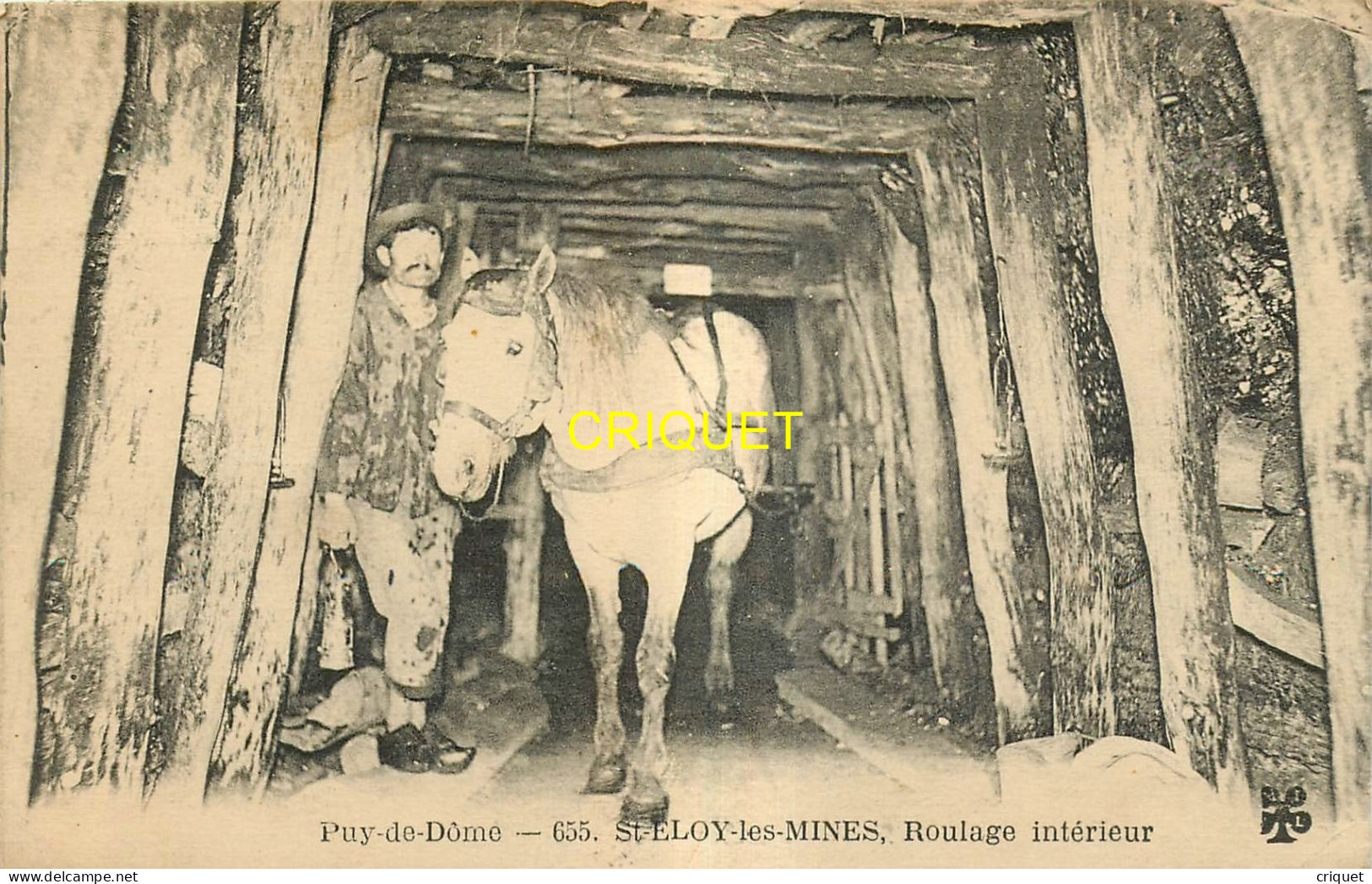 63 St Eloy Les Mines, Roulage Intérieur, Beau Plan D'un Mineur Avec Cheval  - Saint Eloy Les Mines