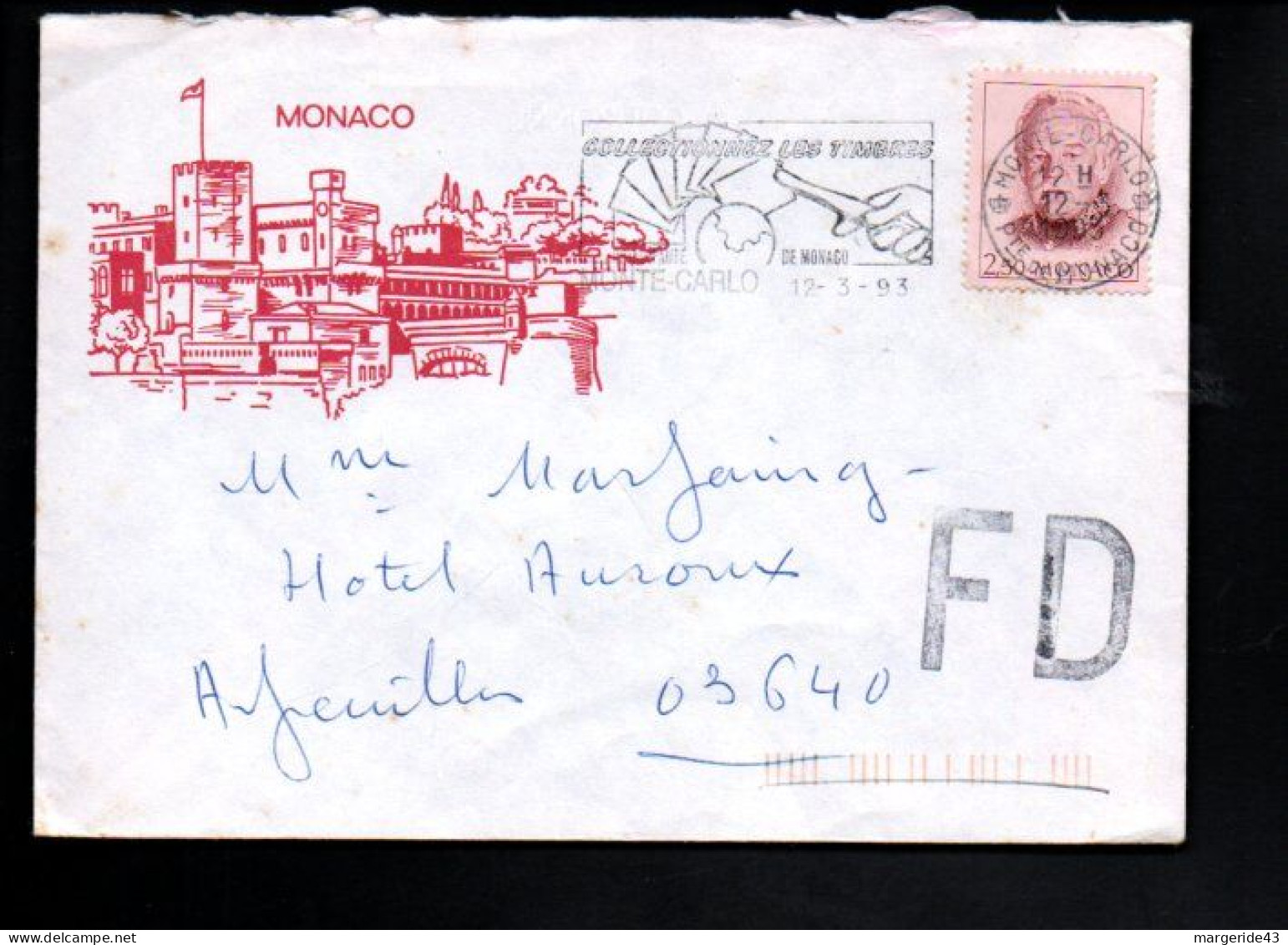 MONACO SEUL SUR LETTRE POUR LA FRANCE 1993 - Lettres & Documents