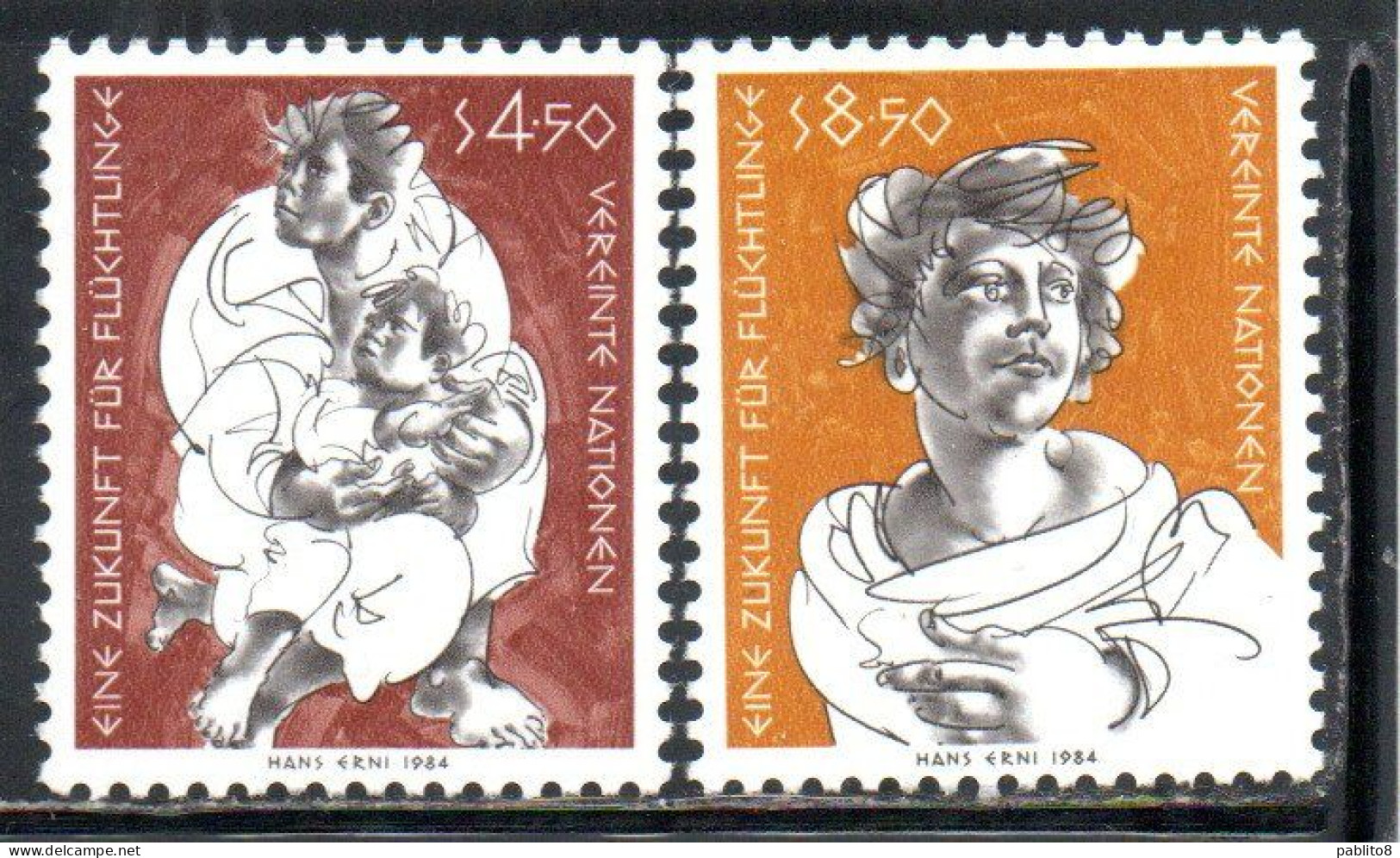 UNITED NATIONS AUSTRIA VIENNA WIEN ONU UN UNO 1984 REFUGEES RIFUGIATI COMPLETE SET SERIE COMPLETA MNH - Neufs