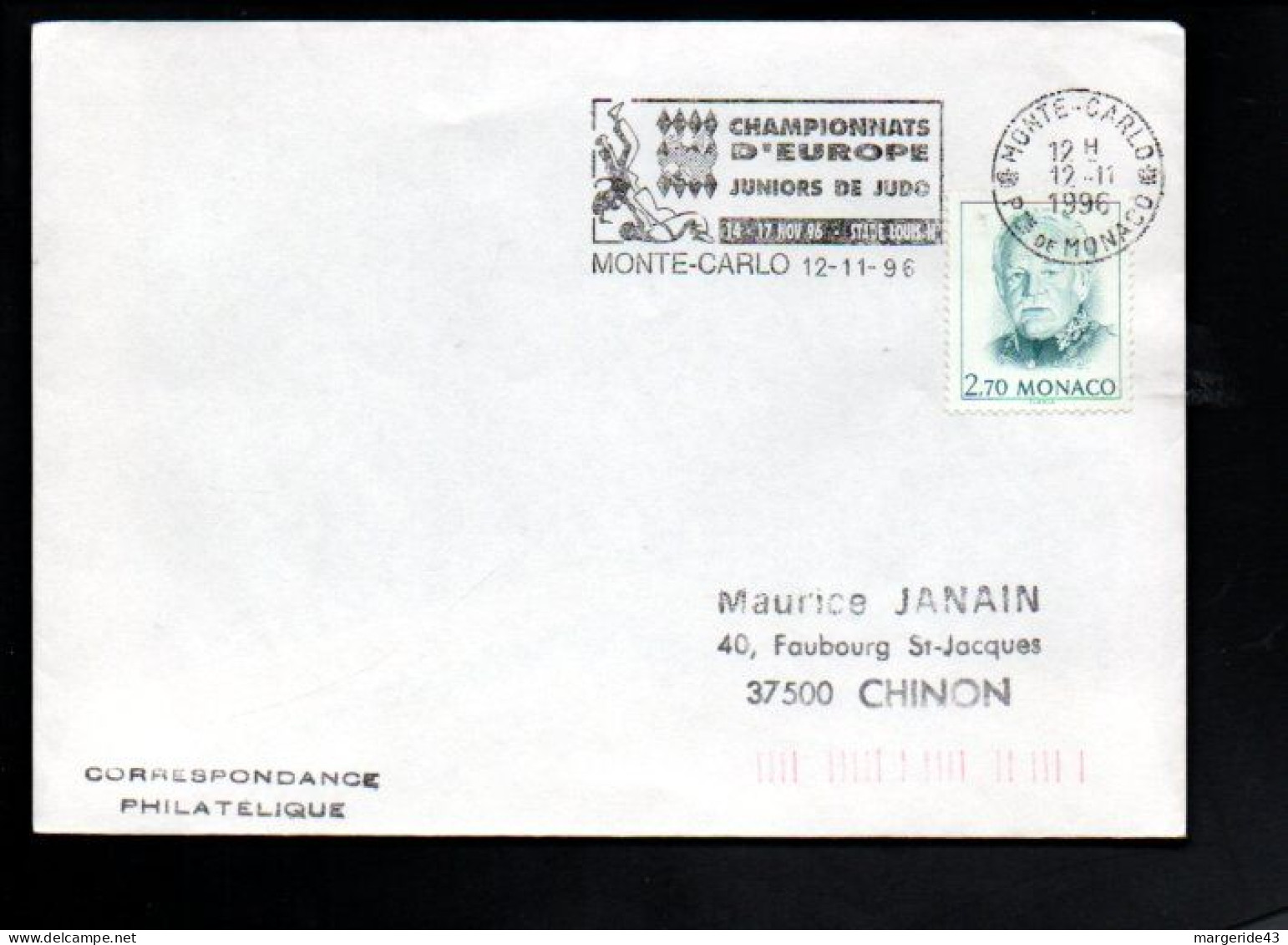 MONACO SEUL SUR LETTRE POUR LA FRANCE 1996 - Cartas & Documentos