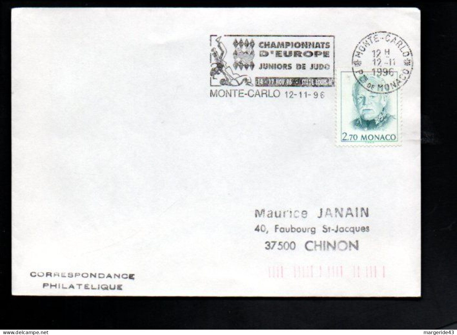 MONACO SEUL SUR LETTRE POUR LA FRANCE 1996 - Storia Postale