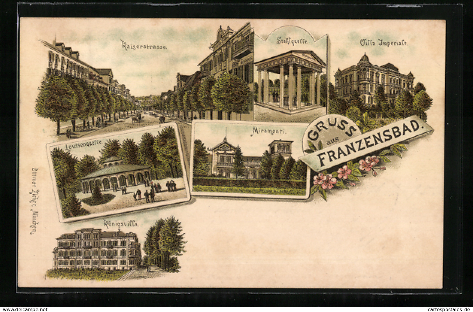 Vorläufer-Lithographie Franzensbad, 1895, Blick In Die Kaiserstrasse, Königsvilla, Stahlquelle  - Tchéquie