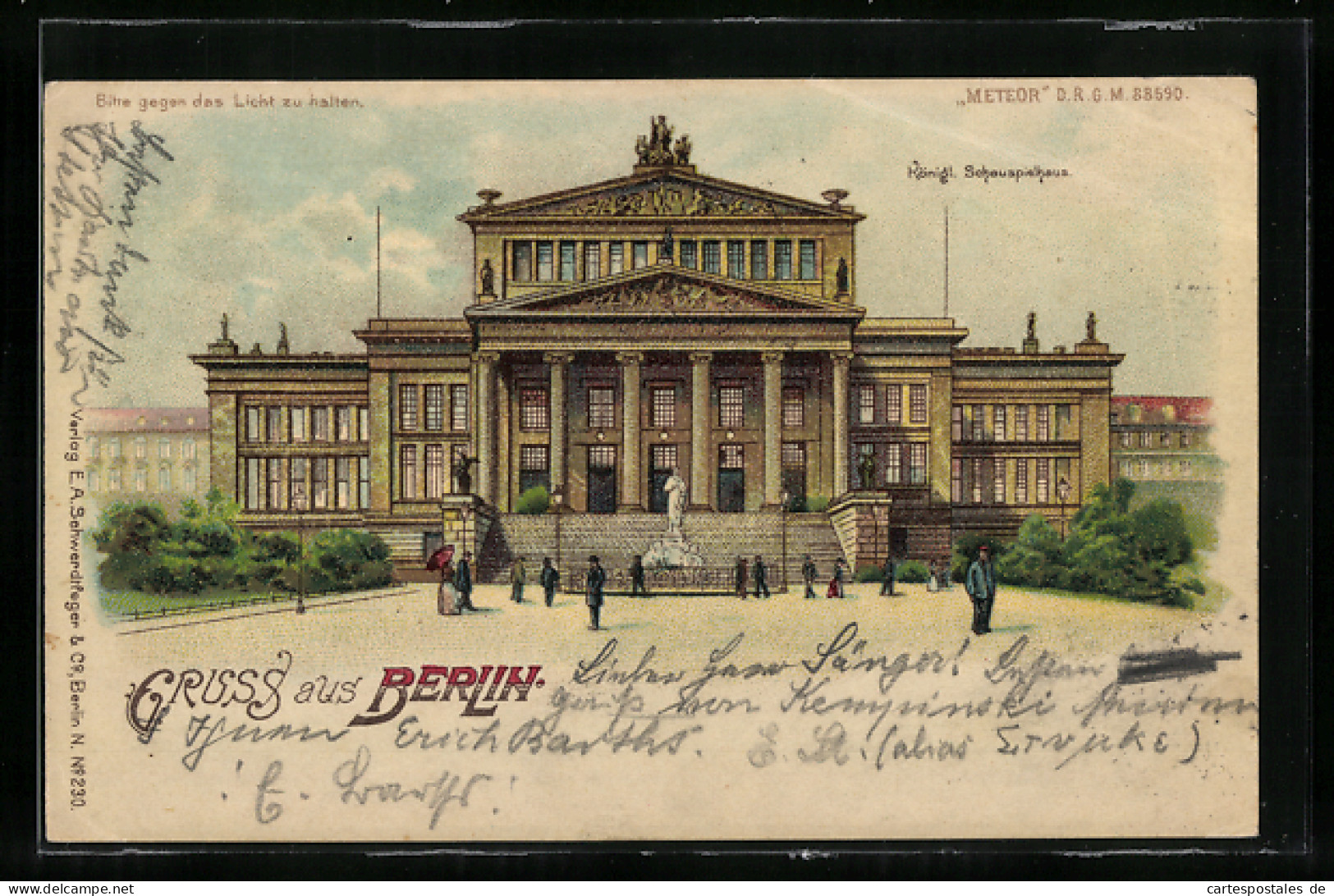 Lithographie Berlin, Königl. Schauspielhaus, Halt Gegen Das Licht: Mondenschein, Gendarmenmarkt  - Mitte