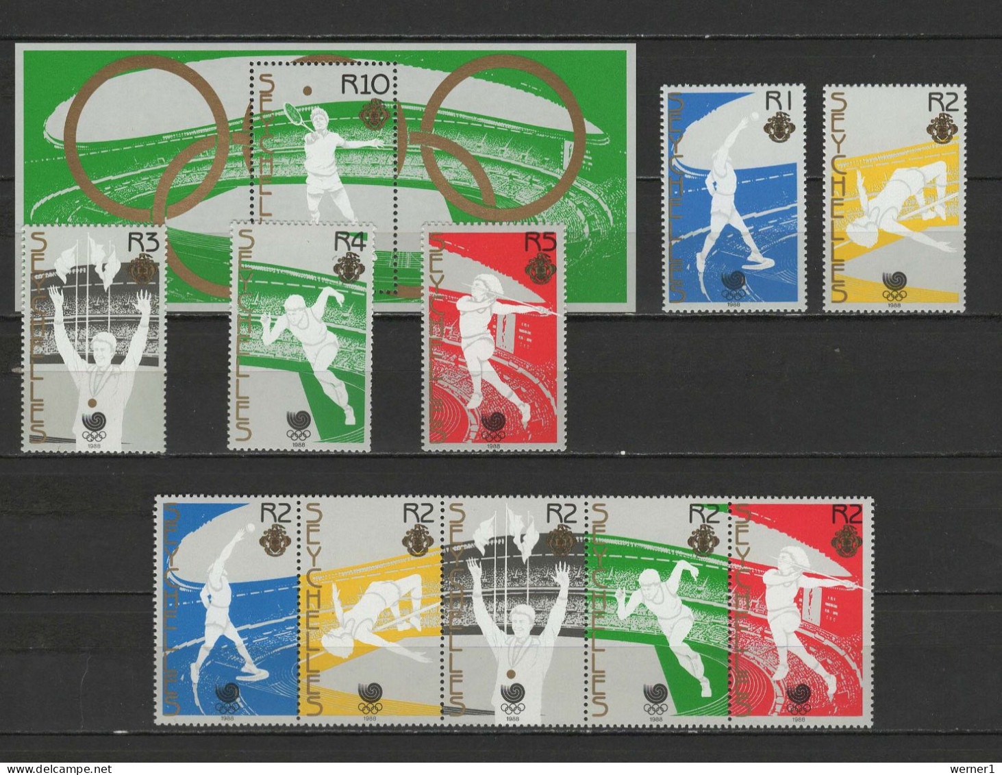 Seychelles 1988 Olympic Games Seoul, Athletics, Tennis Set Of 10 + S/s MNH - Zomer 1988: Seoel