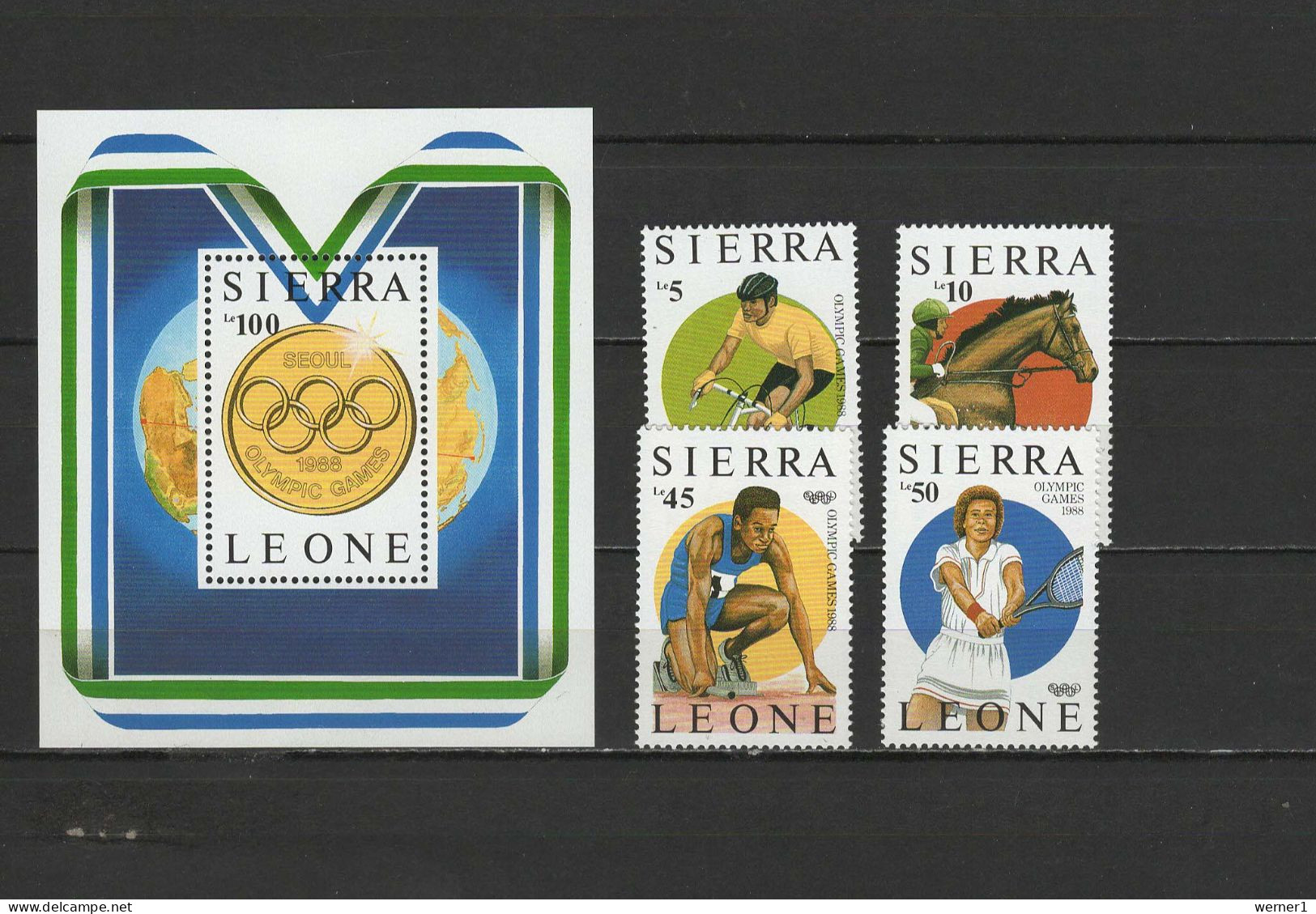 Sierra Leone 1987 Olympic Games Seoul, Cycling, Equestrian, Athletics, Tennis Set Of 4 + S/s MNH - Zomer 1988: Seoel