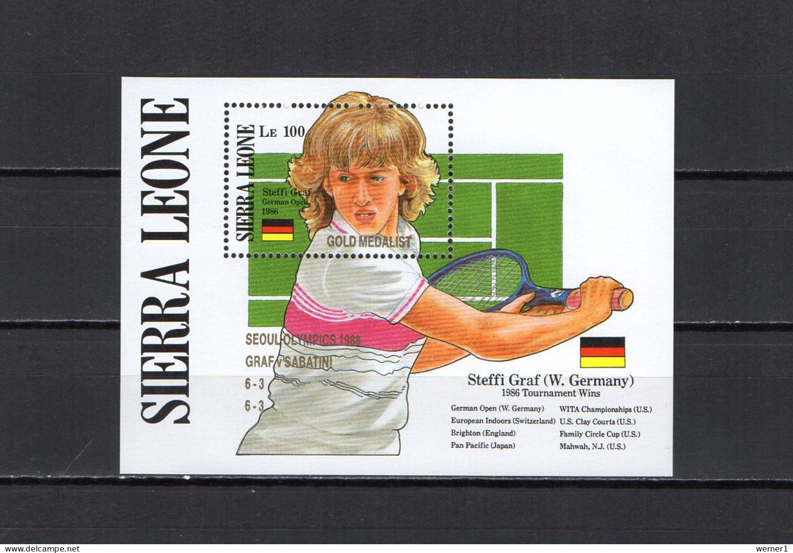 Sierra Leone 1989 Olympic Games Seoul, Tennis, Steffi Graf S/s With Winners Overprint MNH - Sommer 1988: Seoul