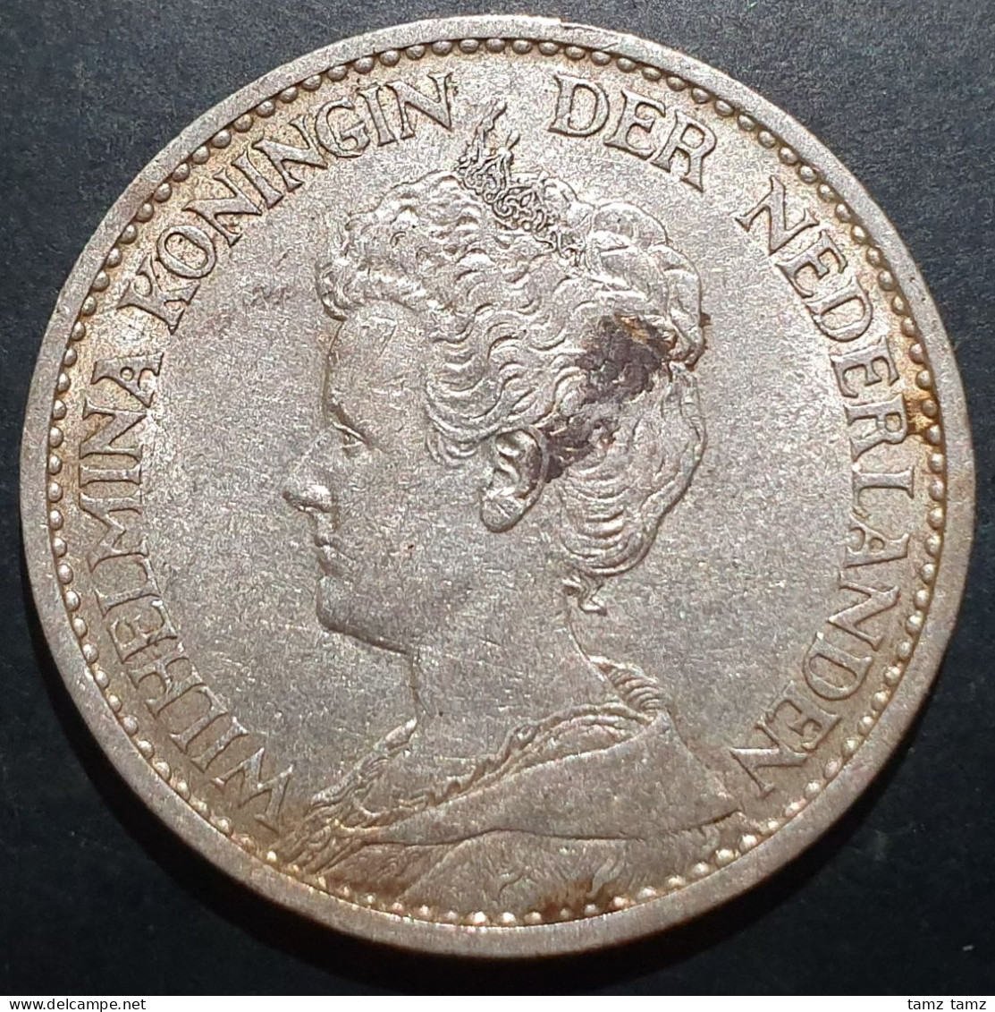 Netherlands 1 Gulden Wilhelmina Crown 1917 Silver XF - 1 Gulden