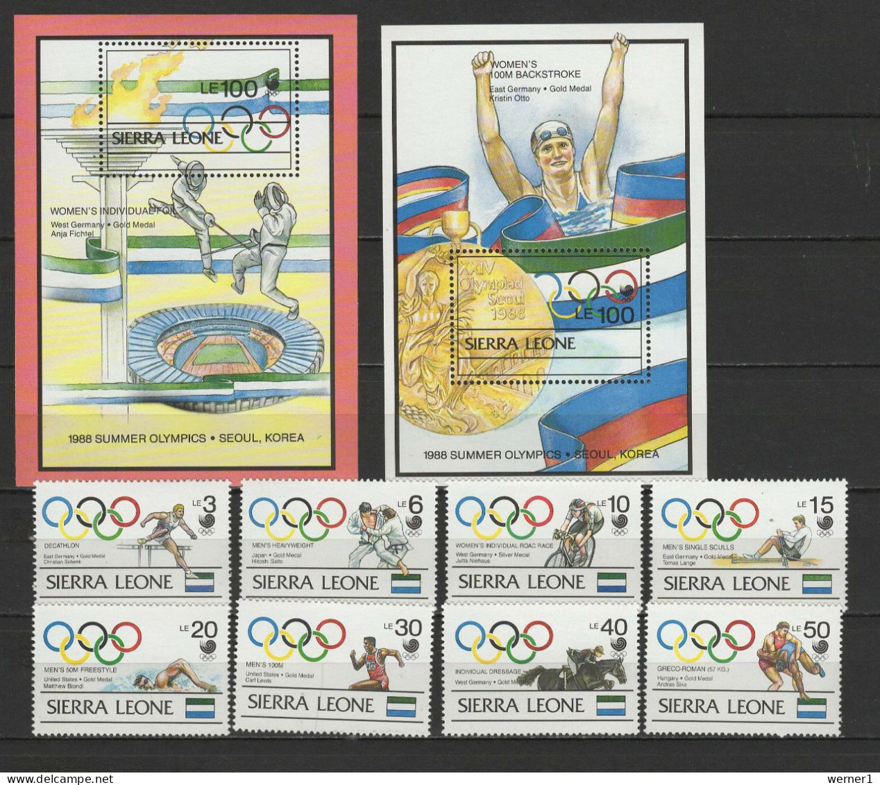 Sierra Leone 1989 Olympic Games Seoul, Fencing, Swimming, Judo, Cycling, Rowing, Equestrian Etc.set Of 8 + 2 S/s MNH - Verano 1988: Seúl