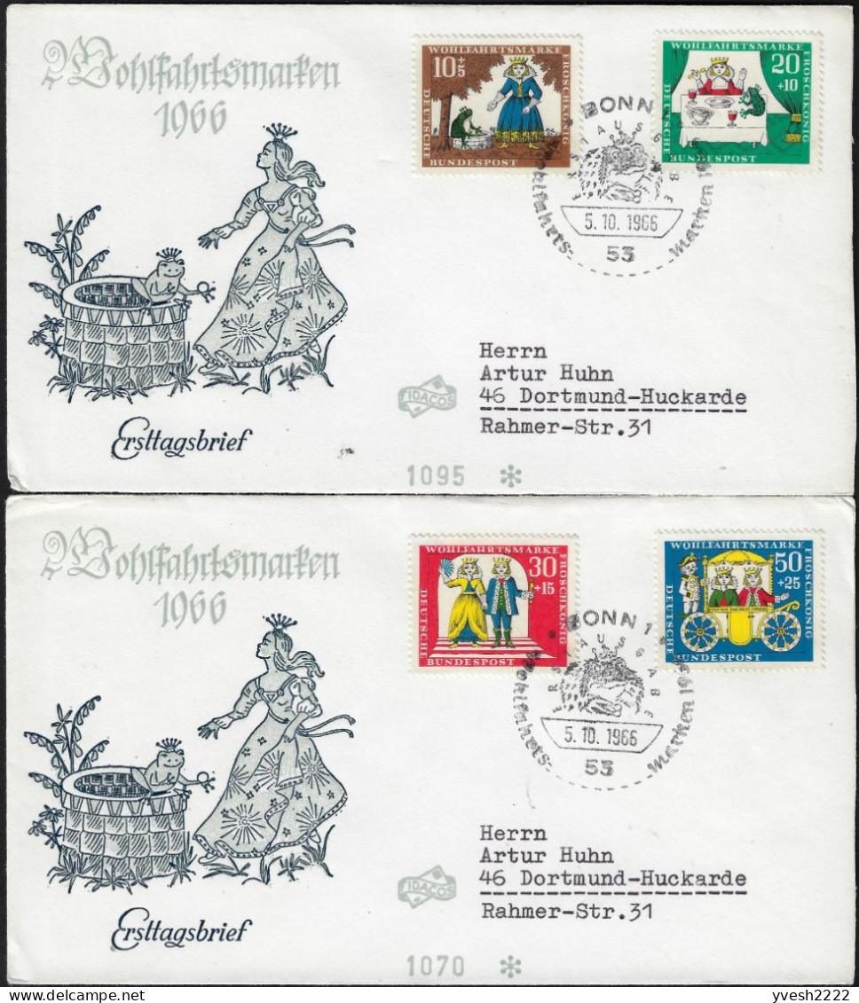 Allemagne 1966 Y&T 380 à 383. Le Roi Des Grenouilles Des Frères Grimm Sur 2 FDC - Kikkers