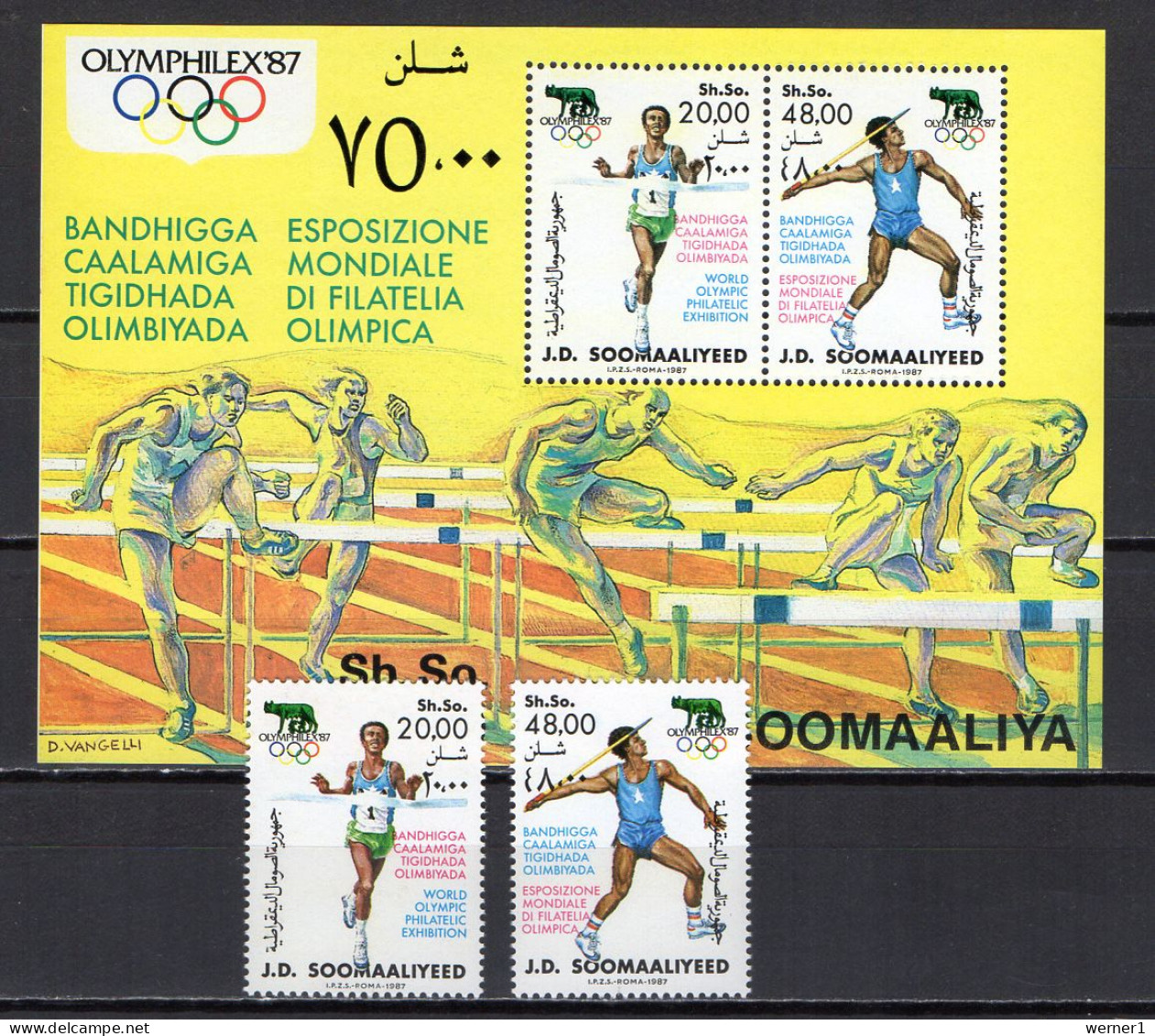 Somalia 1987 Olympic Games, Athletics, Hurdles, Javelin, Olymphilex Set Of 2 + S/s MNH - Verano 1988: Seúl