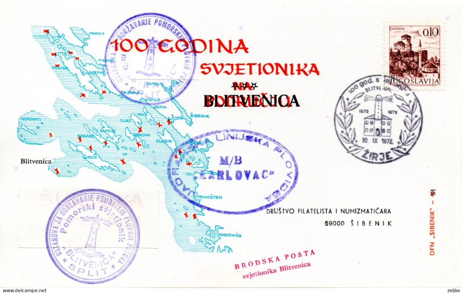 Yugoslavia, Lighthouse, Centenial Of Lighthouse Blitvenica - Faros