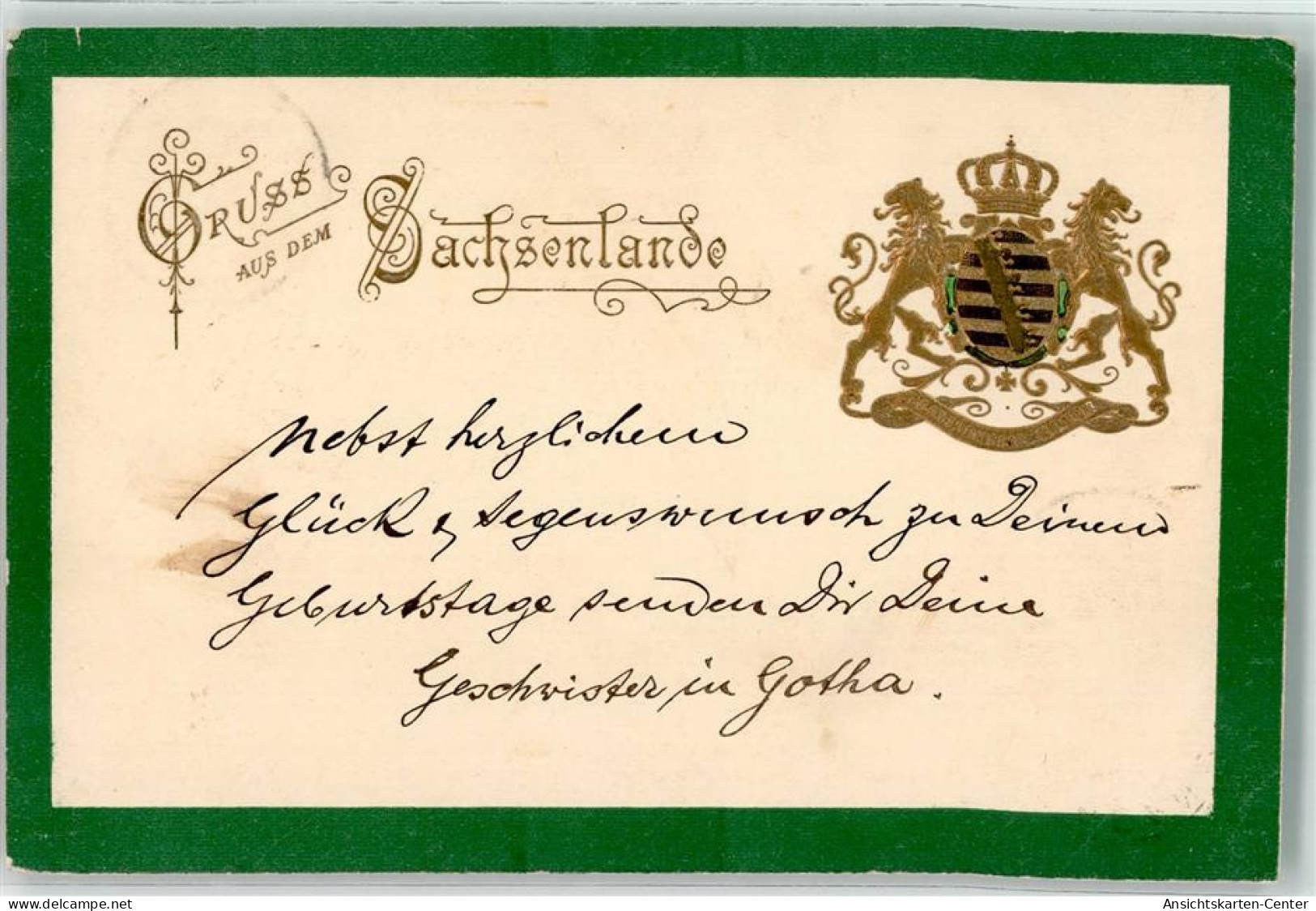 10674605 - Saechsisches Koenigswappen Gruss Aus Dem Sachsenlande Jugendstil - Koninklijke Families