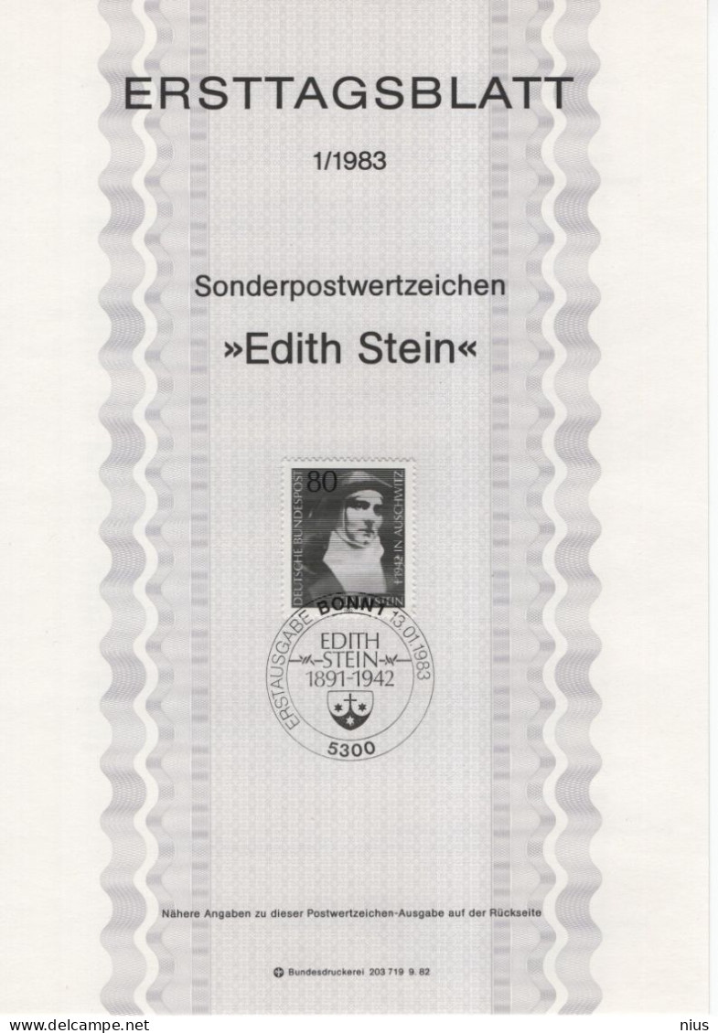 Germany Deutschland 1983-1 40th Death Anniversary Of Edith Stein, German Jewish Philosopher, Auschwitz, Canceled In Bonn - 1981-1990