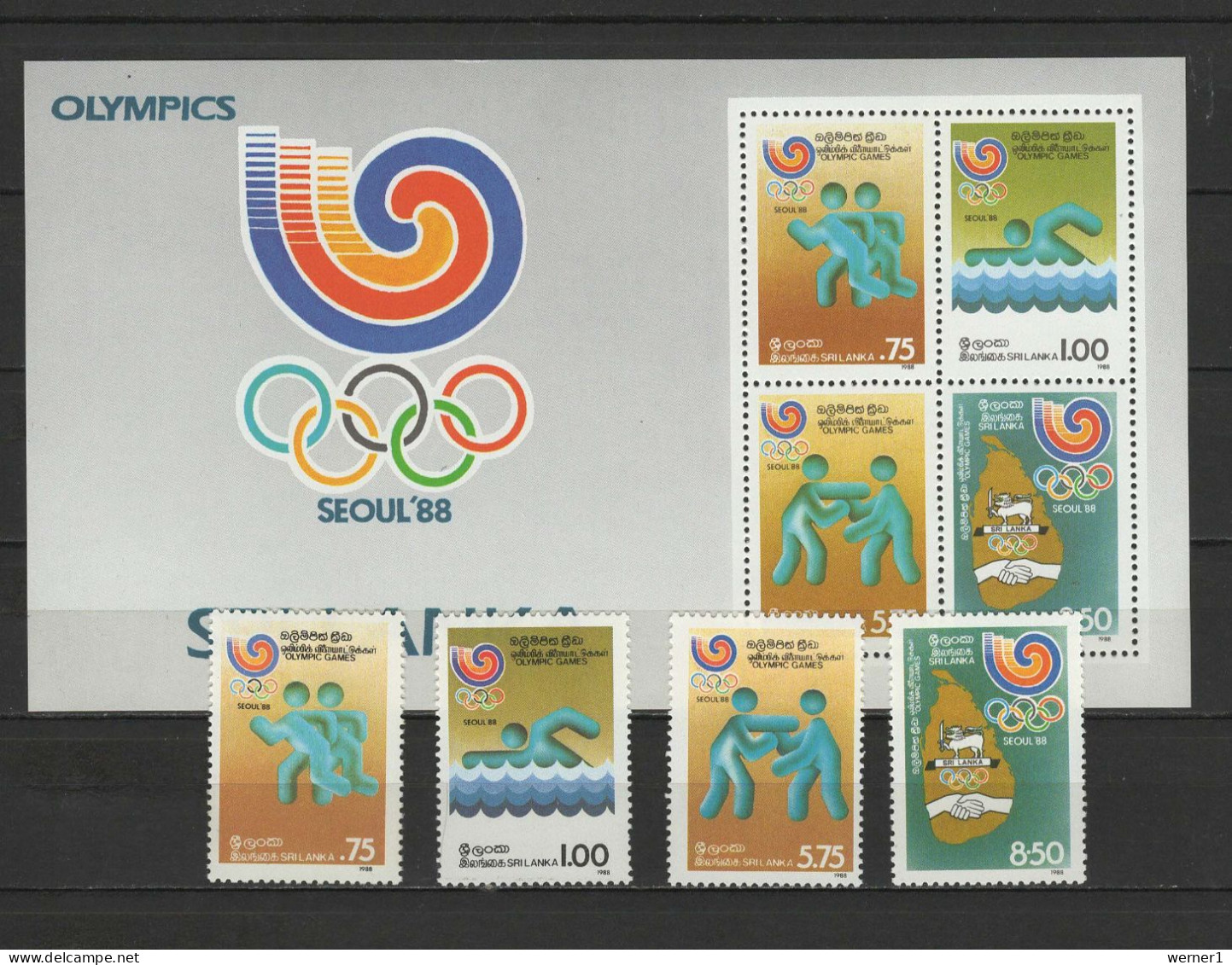 Sri Lanka 1988 Olympic Games Seoul, Swimming, Athletics, Boxing Set Of 4 + S/s MNH - Estate 1988: Seul