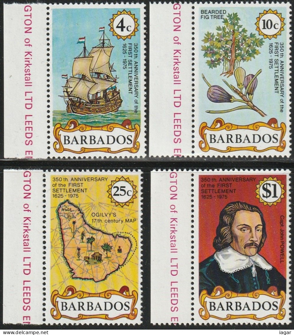 THEMATIC HISTORY:  350th ANNIV. OF FIRST SETTLEMENT. 17th CENTURY SAILING SHIP, TREE AND FRUIT, OGILVY'S MAP  - BARBADOS - Other & Unclassified