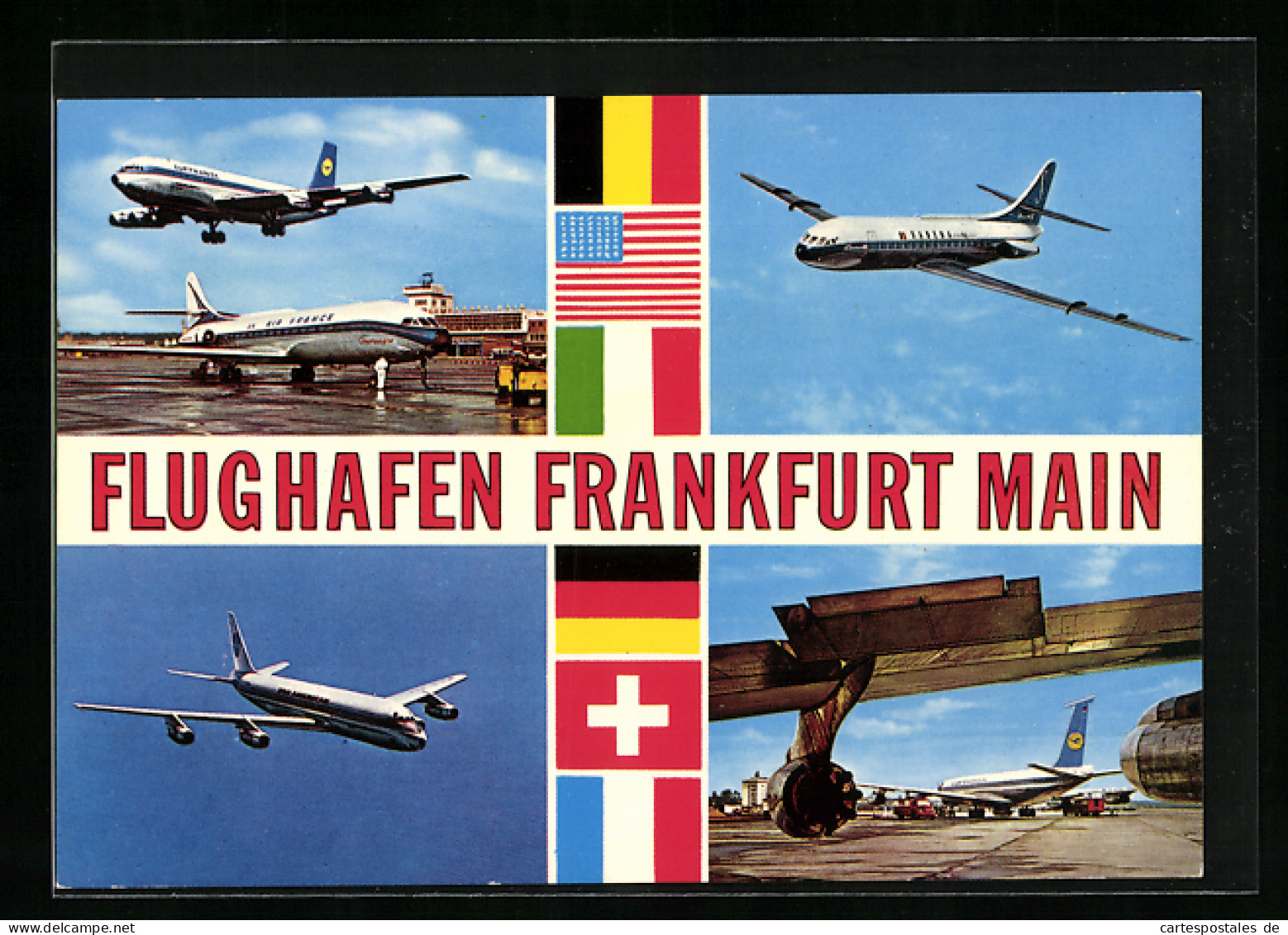 AK Frankfurt Am Main, Flughafen Mit Verschiedene Flugzeuge Und Internationale Flaggen  - Otros & Sin Clasificación