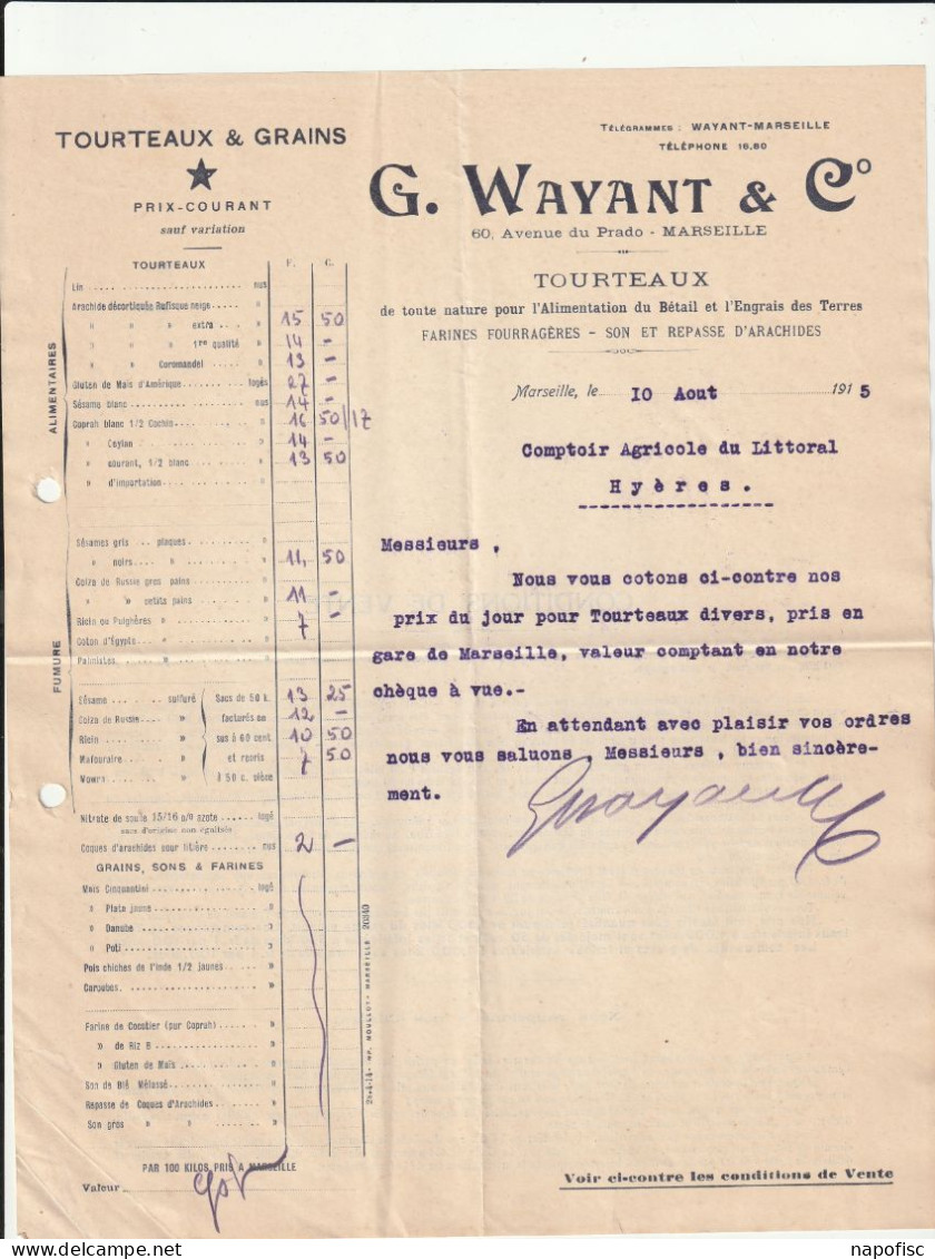 13-G.Wayant & Cie...Tourteaux & Grains....Marseille....(Bouches-du-Rhône)....1915 - Landbouw