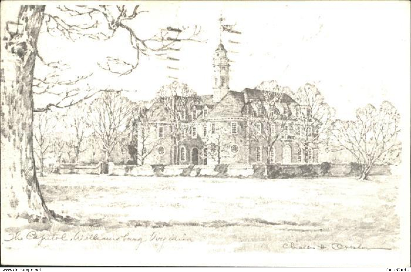 72369041 Williamsburg_Virginia Colonial Capitol Drawing Kuenstlerkarte - Sonstige & Ohne Zuordnung